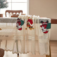 Mantel De Encaje Con Bordado De Santa Claus De Dibujos Animados En Color Oliva Para Fiesta De Navidad Estilo Americano Máquina Lavable Y Reutilizable - details 7