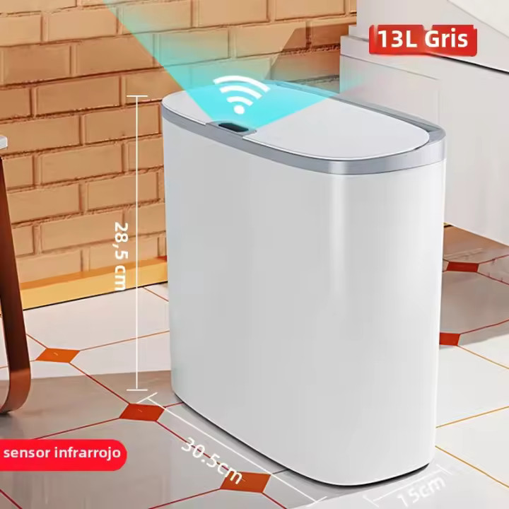 Basurero Automático De Baño Con Tapa Sensación De Movimiento Impermeable Delgado Para Cocina Y Dormitorio Pequeño - 1