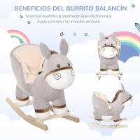 HOMCOM Caballito de Balancín en Forma de Asno Caballo Balancín para Bebé de +18 Meses con Manillar Cinturón de Seguridad y Reposapiés Felpa Suave 61x34x58 cm Gris - details 6