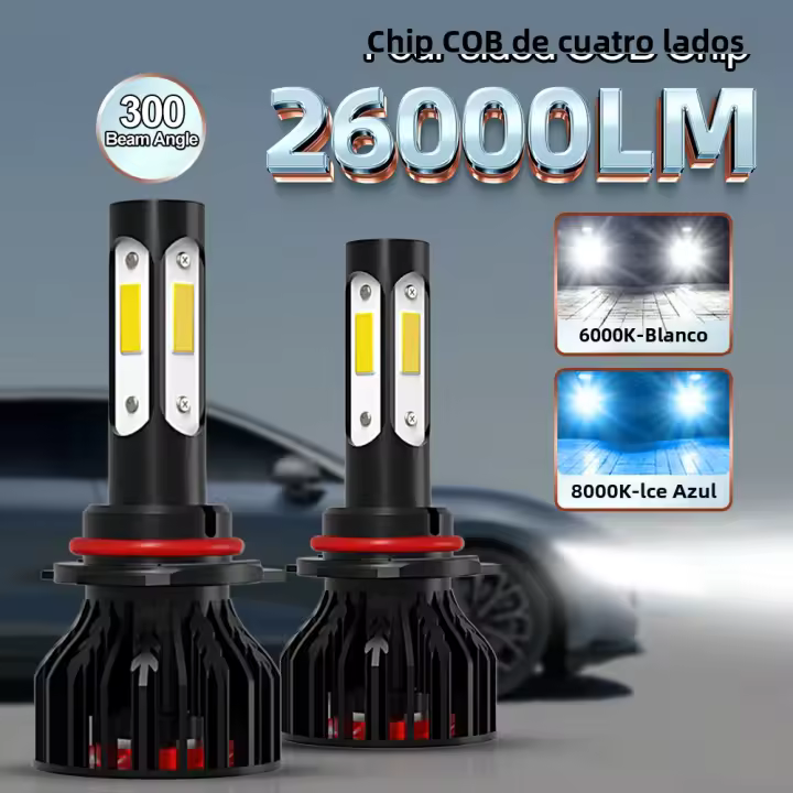 2pcs Luces LED Para Coche 4 Lados 9005/HB3 9006/HB4 H4 H7 H11 H13 9004 9007 Blanco 6000K Azul Hielo 8000K 26000LM 360 Ángulo De Haz - 1