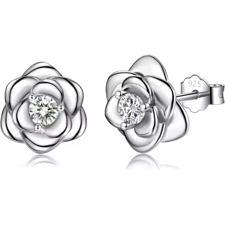 Pendientes de plata de ley para mujer, pendientes de cartílago de hélice hipoalergénicos con circonita cúbica y flor de plata, regalos de joyería para niñas (plata, oro) - 1