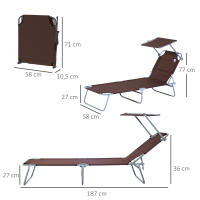 Outsunny Tumbona de jardín Plegable con Toldo Desmontable y Regulable Respaldo Reclinable para Jardín Terraza Acampada al Aire Libre 187x58x36 cm - details 2