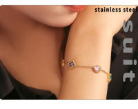 Encanto Pulsera de circonia cuadrada de amor a la moda, pulsera de nicho de acero inoxidable con temperamento, adecuada para combinar diariamente pulsera de circonita de cristal para mujer y niña, brazalete de acero inoxidable 316L, joyería de muñeca - details 2