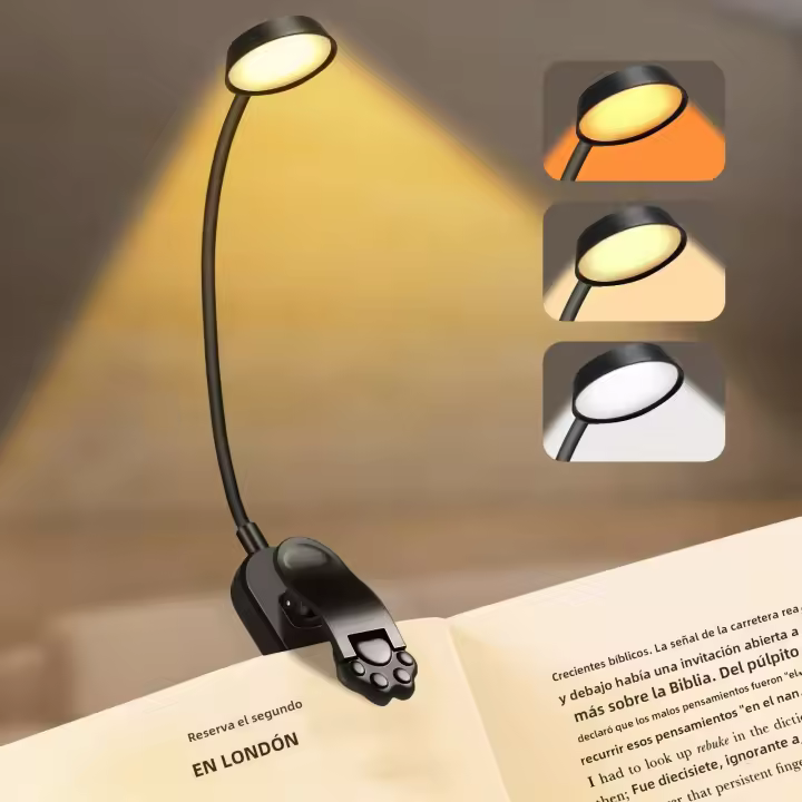 Lámpara De Escritorio LED Ajustable Y Wireless Con Luz De Lectura USB Recargable Luz De Noche Plegable Y Clip Para Libro - 1