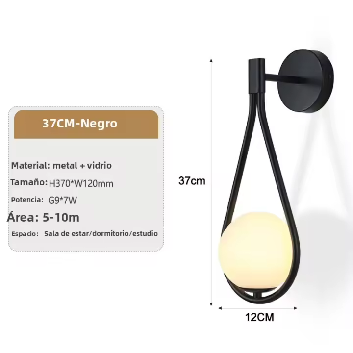 Lámpara De Pared LED De Vidrio Para Sala De Estar Estudio Dormitorio Lámpara De Noche Con Cobre Negro G9 7W Iluminación Interior Para Pasillo - 1