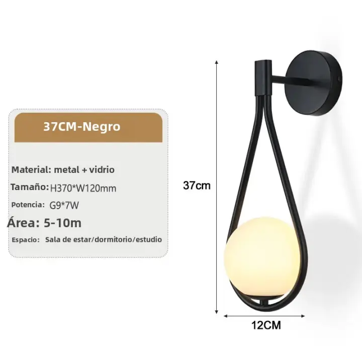 Lámpara De Pared LED De Vidrio Para Sala De Estar Estudio Dormitorio Lámpara De Noche Con Cobre Negro G9 7W Iluminación Interior Para Pasillo - 1