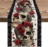 Mantelos De Lino Tejidos Con Estampado De Rosas Y Calaveras Para Decoración De Fiesta Del Día De Muertos Y Halloween Mantel Lavable Para Comedor De Casa Y Cocina - details 16