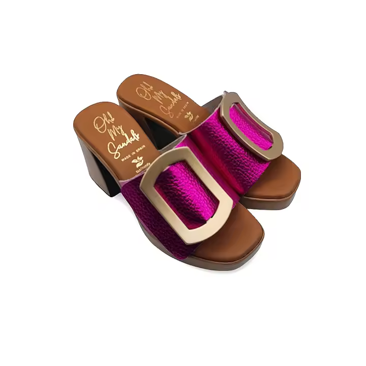 Sandalias Zueco Hebilla Magenta Metalizado Suela Gel - Oh my Sandals - 1