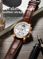 Reloj LIGE Para Hombre Militar Moda Cronógrafo Deportivo Impermeable Con Fase Lunar Cuarzo Cuero Resistente Al Choque Display De Roman Numeral - details 8
