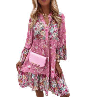 Vestido Casual Para Mujer De Verano Con Cuello En V Y Manga Larga Vestido De Traje De Oficina De Cintura Alta Hasta La Rodilla - details 5
