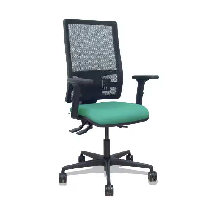 Silla Bormate asincro malla negra asiento bali verde esmeralda brazos 2D ruedas 65mm - 1
