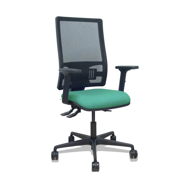 Silla Bormate asincro malla negra asiento bali verde esmeralda brazos 2D ruedas 65mm - 1