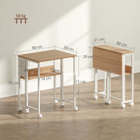 HOMCOM Escritorio Plegable con Ruedas y Estante Mesa Escritorio Compacta con Bolsillo de Almacenaje Mesa de Ordenador Portátil para Casa Oficina Espacios Pequeños 80x50x75 cm Natural - details 2