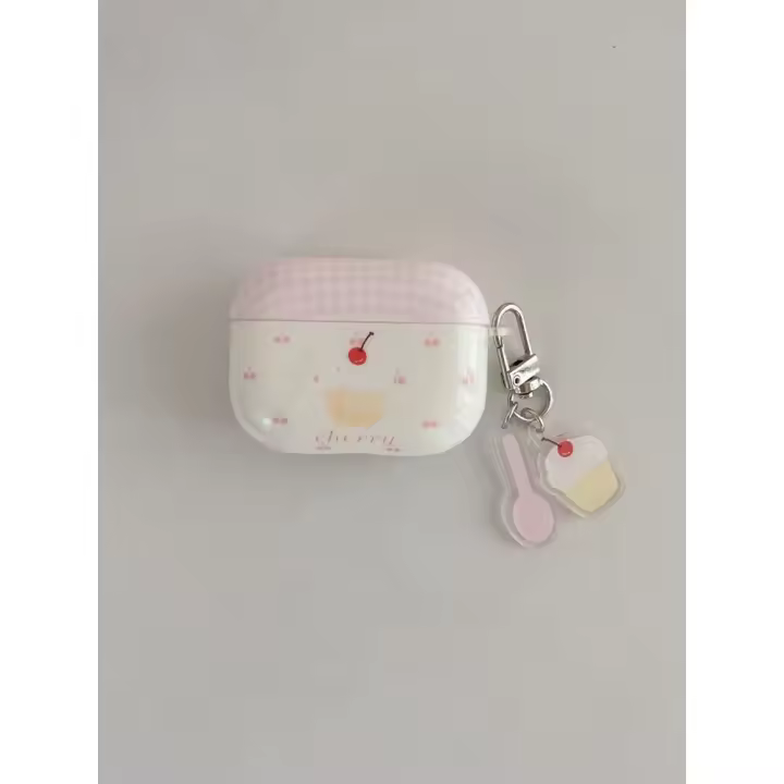 Funda De Pastel De Cereza Rosa Con Cuadros Para AirPods 1 2 3 Y AirPods pro 2 Estilo Moderno Y Elegante Protección Para Auriculares - 1