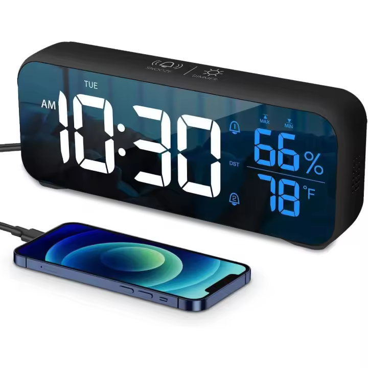 PORCHEDDU Reloj de cabeza with 18 Sonidos de Alarma, 5 niveles de Brillo Y 4 volúmenes, Tiempo de Repetición - 1