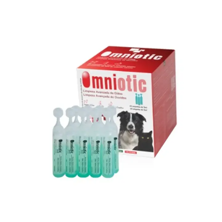 OMNIOTIC 20 ampollas monodosis de 5 ml solución limpiadora de oídos para gatos, perros y conejos Hifarmax - 1