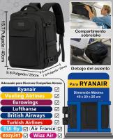 Avión cabin Viaje mochipa para Ryanair easyJet mano mochipa Bolsa de viaje helbres Mujeres, Negro/Blanco, Modern - details 2