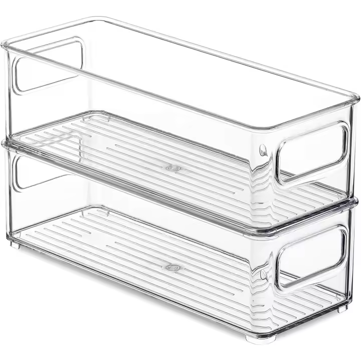 Lote de 2 Caja de almacenamiento de Nevera transparente - Caja de almacenamiento de Cocina con asas25 x 10x7,5 cm - 1