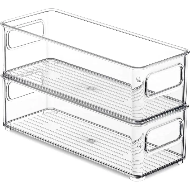 Lote de 2 Caja de almacenamiento de Nevera transparente - Caja de almacenamiento de Cocina con asas25 x 10x7,5 cm - 1