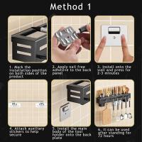 Estante de almacenamiento para cuchillos, estante de almacenamiento de cuchillos montado en la pared, tubo de palillos chinos multifuncional, almacenamiento sin perforaciones para cocina colgar - details 1