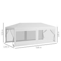 Outsunny Carpa de Jardín 6x3 m Cenador Desmontable Exterior con 6 Mosquiteras Laterales 2 Puertas con Cremallera para Terraza Patio Blanco - details 2