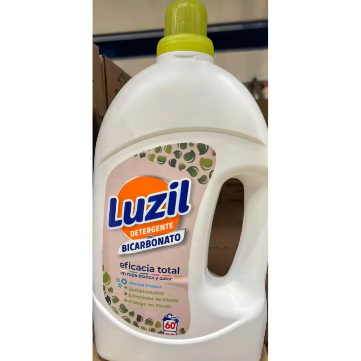 Luzil Detergente liquido con Bicarbonato eficar para ropa blanca y color  60 dosis  2.750L - Aroma Fresco -Quitamanchas -Eliminador de olores - 1