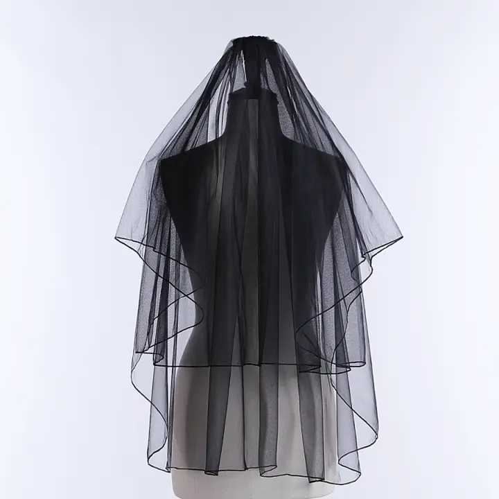 Nueva Llegada De Velos De Boda Negro Con Peine Dos Capas Estilo Sencillo De Brazo Vestido De Novia Accesorios De Boda 2025 - 1