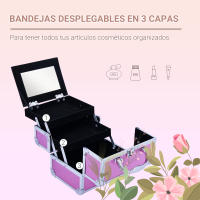 HOMCOM Maletín Maquillaje Profesional Estuche de Cosmético Portátil con Bandejas de 3 Niveles y Espejo 2 Llaves para Joyero Manicura Viaje 20x15x15 cm - details 5