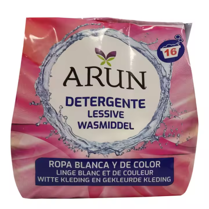 Arun detergente en polvo 16 dosis 1 kg. Limpieza eficaz para ropa blanca y de color - 1