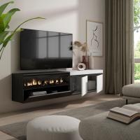 Skraut Home - Mueble de Televisión en melamina de alta calidad - 203x35x45cm - Fuego led efecto 3d - Veteado de madera - Tacto poroso - Estilo Moderno Elegante - details 1