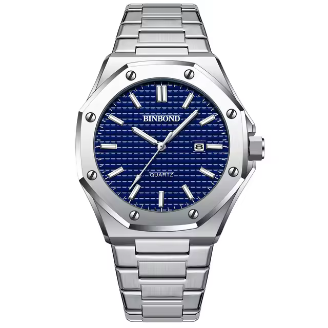 Reloj De Pulsera De Cuarzo BinBond 0233 Para Hombre Con Anillo Decorativo De Acero Inoxidable Y Banda Octogonal De Moda Y Negocios - 1