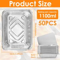 50/100pcs Bandejas De Aluminio Con Tapas Resistentes Al Calor Para Horno Y Aire Frito Utensilios De Cocina Antiadherentes Para Barbacoa Y Cocción - details 1