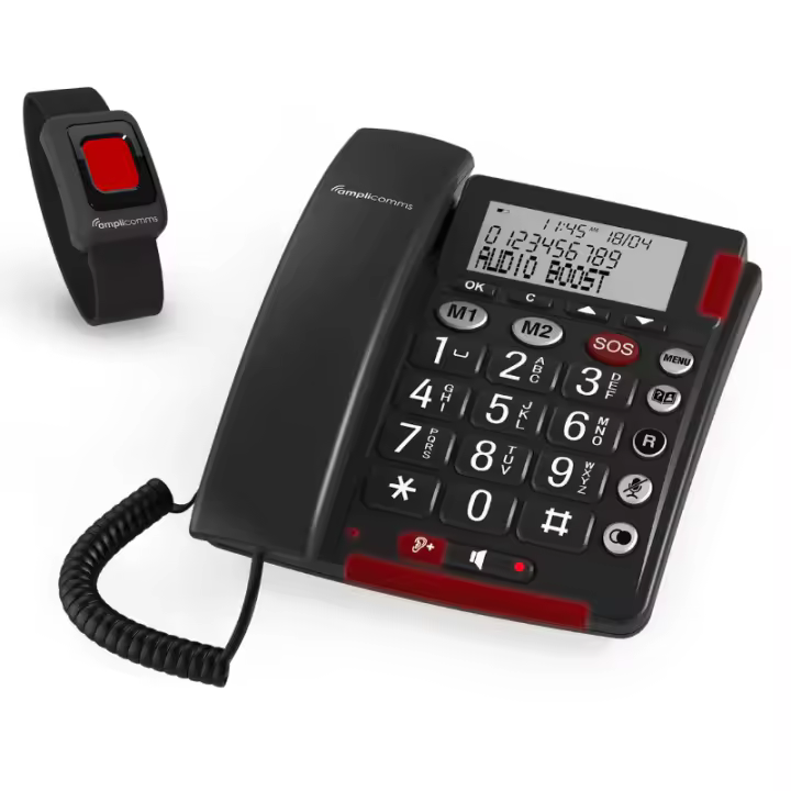 Teléfono Amplicomms BigTel 50 Alarm Plus, para mayores con pulsera de seguridad SOS - 1