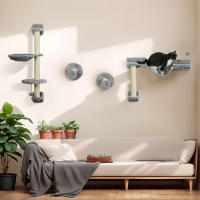 PawHut Estante de Escalada para Gatos de Pared Juego de Estantes para Gatos 4 Piezas con Hamaca Bola Plataformas para Saltar Poste de Sisal y Escalera 84,5x19x54 cm Gris y Beige - details 1