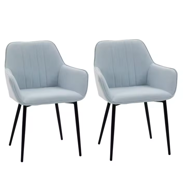 HOMCOM Juego de 2 Sillas de Comedor Decorativas Tapizadas en Lino Transpirable con Respaldo Ergonómico Reposabrazos y Patas de Metal 59,5x56,5x81 cm - 1