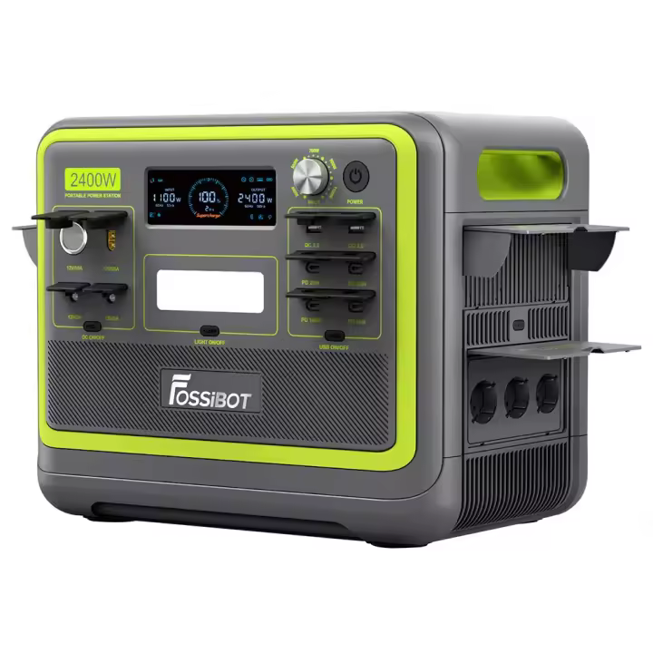 FOSSiBOT F2400 Estación de energía portátil, batería LiFePO4 de 2048Wh 2400W de salida generador solar, 3xAC RV Car USB Tipo-C QC3.0 PD DC5521 Salidas completas de onda sinusoidal pura, carga rápida de 1,5 horas, perilla de ajuste de potencia de entrada, - 1