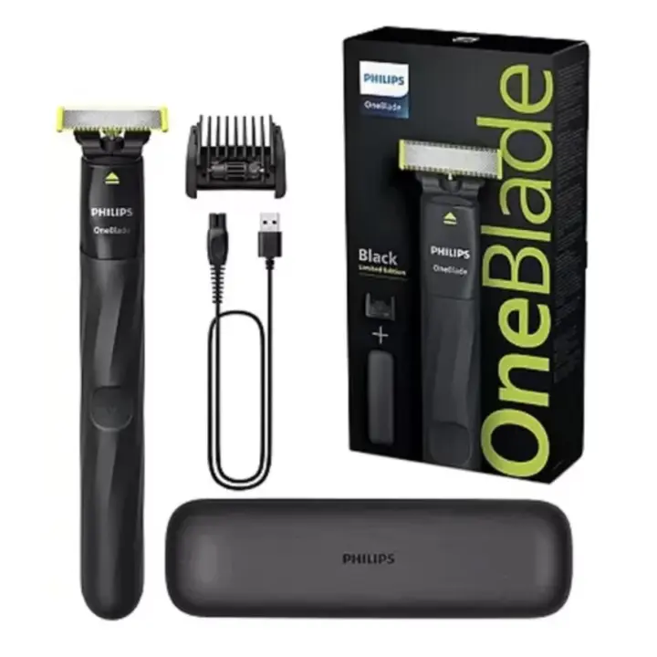 Philips OneBlade Black Limited Edition Afeitadora y Recortadora Para Cara 1 Cuchilla 1 Peine Guía 5 en 1 + Cable de Carga + Funda - 1