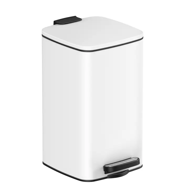 SONGMICS Cubo de Basura de Baño, 8 L Cubo Basura Compacta, con Pedal, para Espacios Pequeños, con Tapa de Cierre Suave, Acero, Blanco - 1