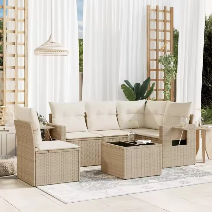 vidaXL Juego de sofás jardín con cojines 6 pzas ratán sintético beige - 1