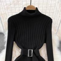 Vestido Maxi De Cuello Alto Para Mujer YuooMuoo 2024 Otoño Invierno Elegante Ajustado Con Cinturón Estilo Bodycon Tejido Ribbed Suave Y Elástico - details 25