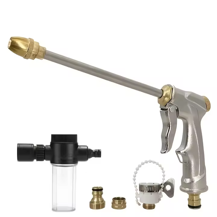 Pistola De Agua Para Lavar Coche Y Jardín Con Boquilla De Cobre Puro Alta Presión Espuma Metálica Para Ducha Y Riego - 1