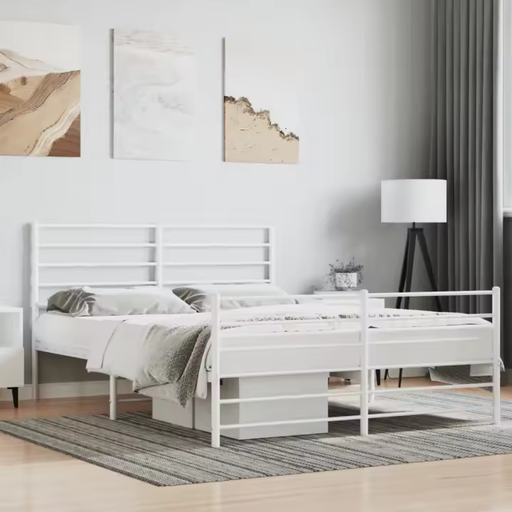 vidaXL Estructura cama sin colchón con estribo metal blanco 140x190 cm - 1