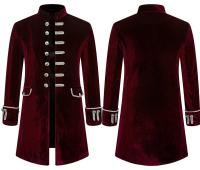 Chaqueta Steampunk Gótica Victoriana Vintage Rojo Tinto De Terciopelo Para Hombre Traje Medieval Uniforme Fiesta Halloween - details 9