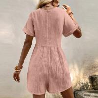 Monos De Verano Casuales Para Mujer Con Hombros Descubiertos Y Mangas Cortas Ruched Estilo Romper De Piernas Largas Con Bolsillos De Poliéster - details 37