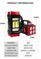 Luz Portátil Multifuncional Solar Recargable LED USB Fuente De Luz Doble Para Camping Y Exteriores Fuente De Luz De Búsqueda Fuerte - details 6
