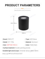 Spotlight LED GU10 Fitting Para Techo Iluminación Cilíndrica Bajo Tensión 220V Montaje En Superficie Material Aluminio Negro - details 7