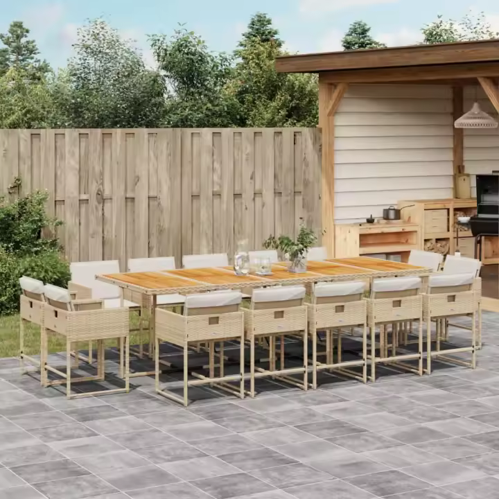 vidaXL Set comedor de jardín con cojines 15 pzas ratán sintético beige - 1