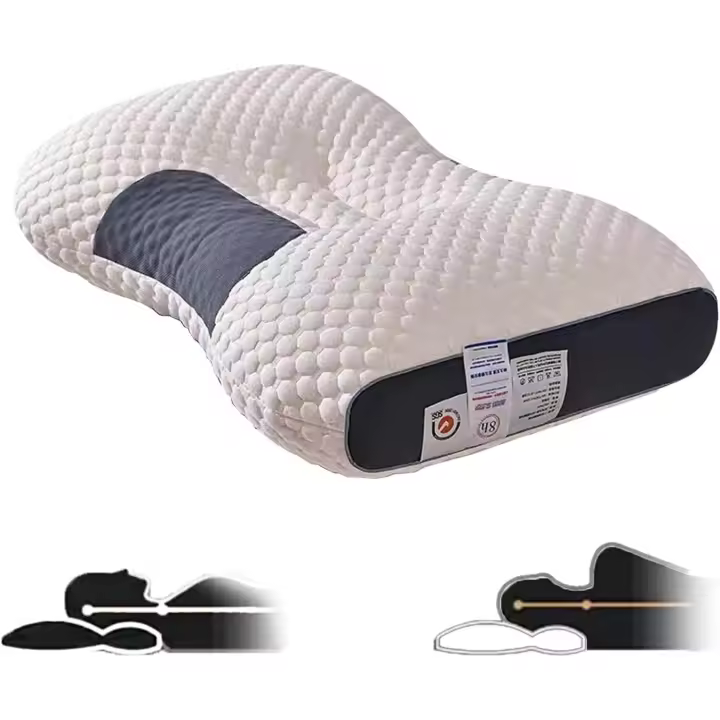 Almohada cervical ergonómica contorneada de tela transpirable Sempai. Almohada cervical suave y anticontracción para aliviar el dolor. Absorbe la humedad y ofrece soporte para dormir para todo tipo de personas (A). - 1