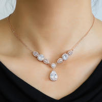 Collar De Boda Clásico Geométrico Con Zirconia Agua Caída Para Mujer Joyería De Novia Brillante Y Elegante Regalo - details 1