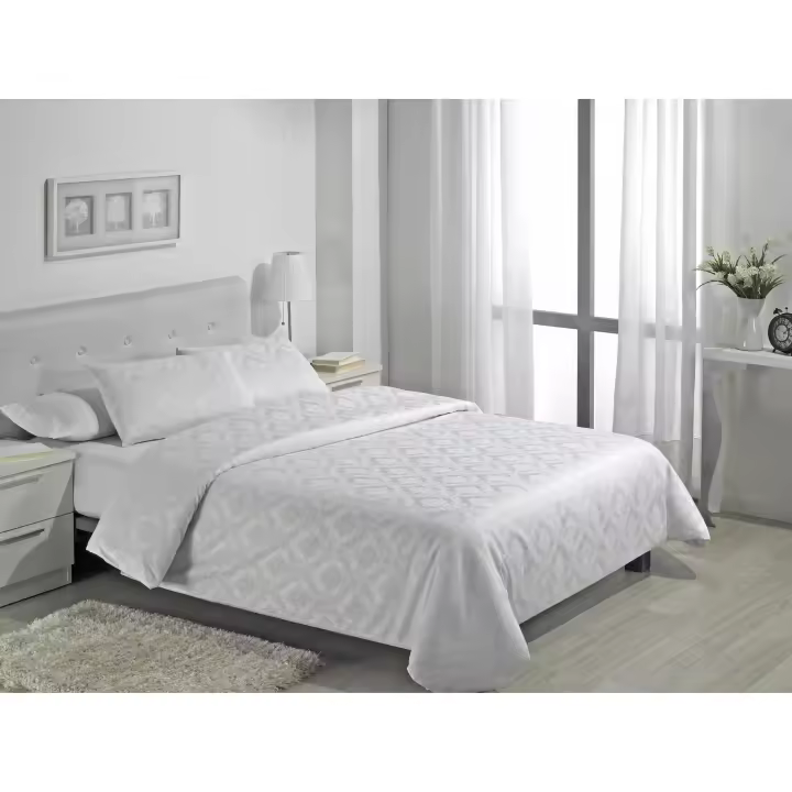 Juego de FUNDA NORDICA + funda de cojín Viena color blanco - Cama de 90 (4 piezas) - Tejido jacquard - 50% algodón / 50% poliéster. Gramage: 115 - Fijalo - 1